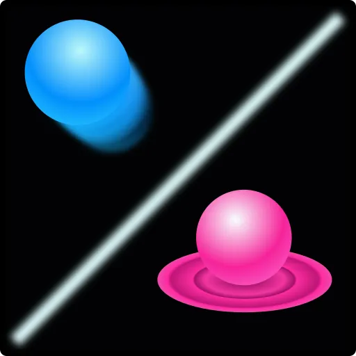 Bopi app icon — a blue ball and a pink ball either side of a glowing diagonal line